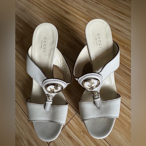 Gucci 1973 Saddle Leather T-strap Wood Platform Clog Sandals White 39 9 - Picture 5 of 11